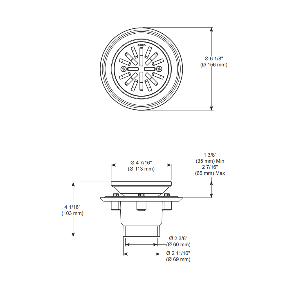 Brizo BT061414-SL 4" Tile-In Round Shower Drain