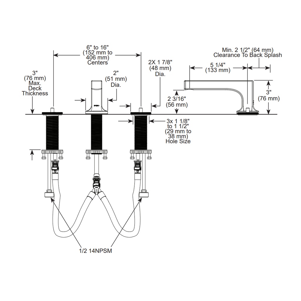 Brizo 65308LF-BNXLHP-ECO Kintsu Widespread Lavatory Faucet Less Handles Brilliance Black Onyx