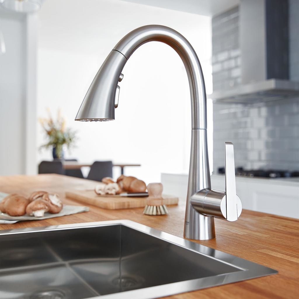 Grohe 30368DC2 Ladylux L2 Prep Sink Three Spray Pull Down Kitchen Faucet SuperSteel 3