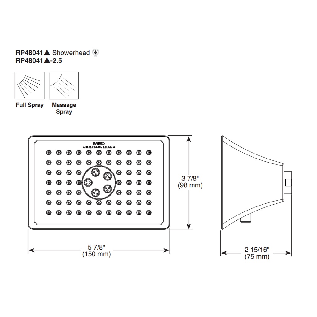 Brizo RP48041BN-2.5 Rectangular Multi-Function Showerhead