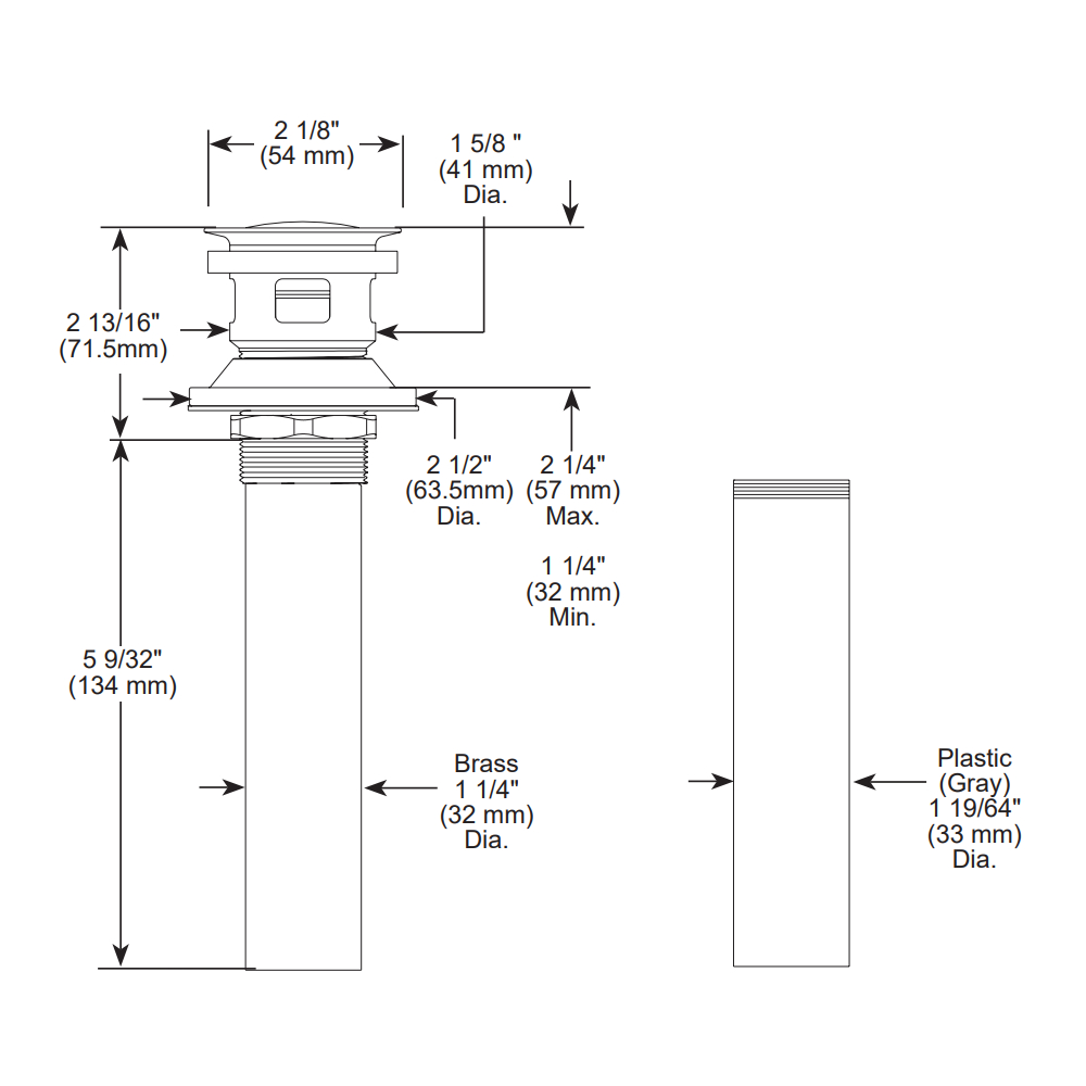 Brizo RP81628PG Push Pop-Up Drain With Overflow