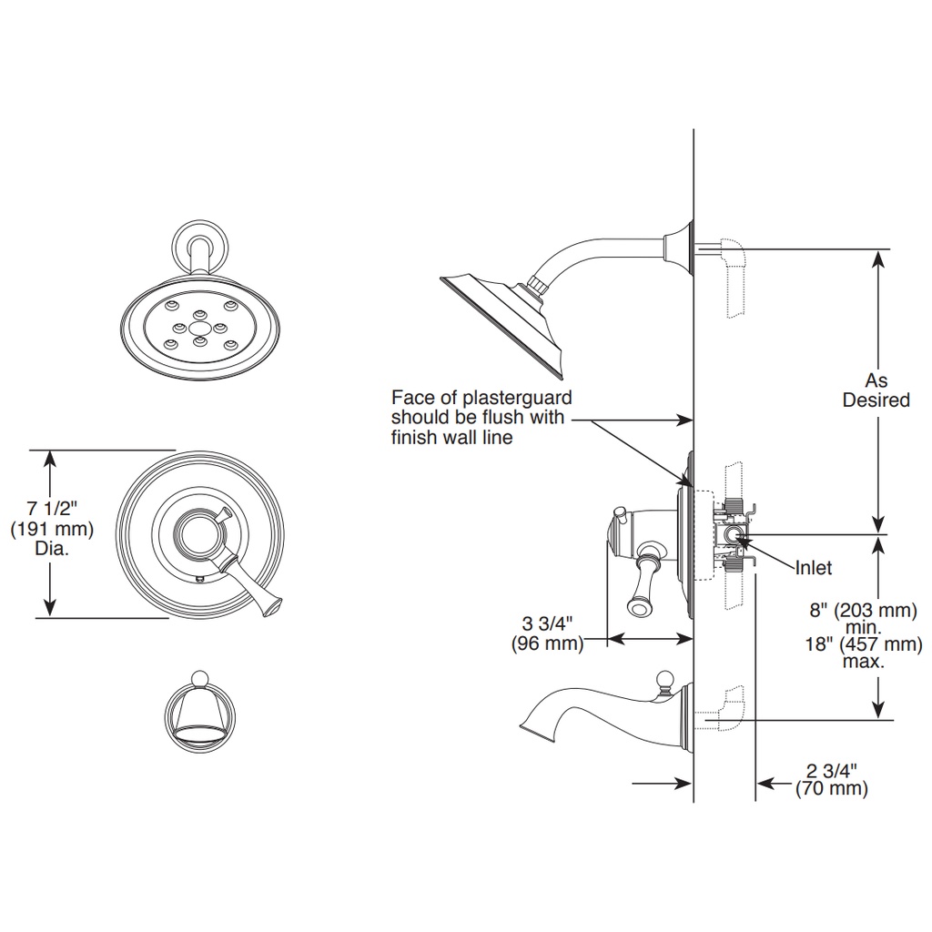 Brizo T60405-RB Baliza Tub/Shower Medium Flow