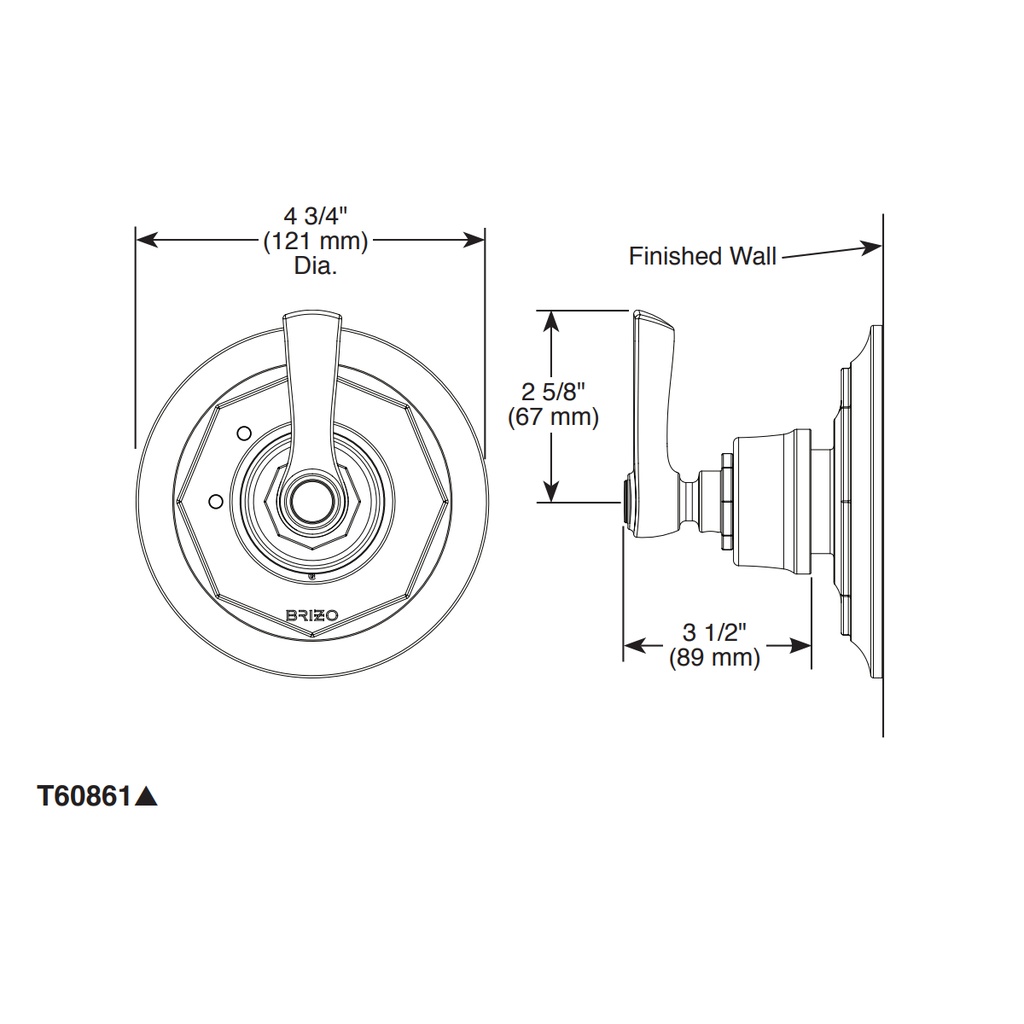 Brizo T60861-PC Rook 3 Setting Diverter Trim