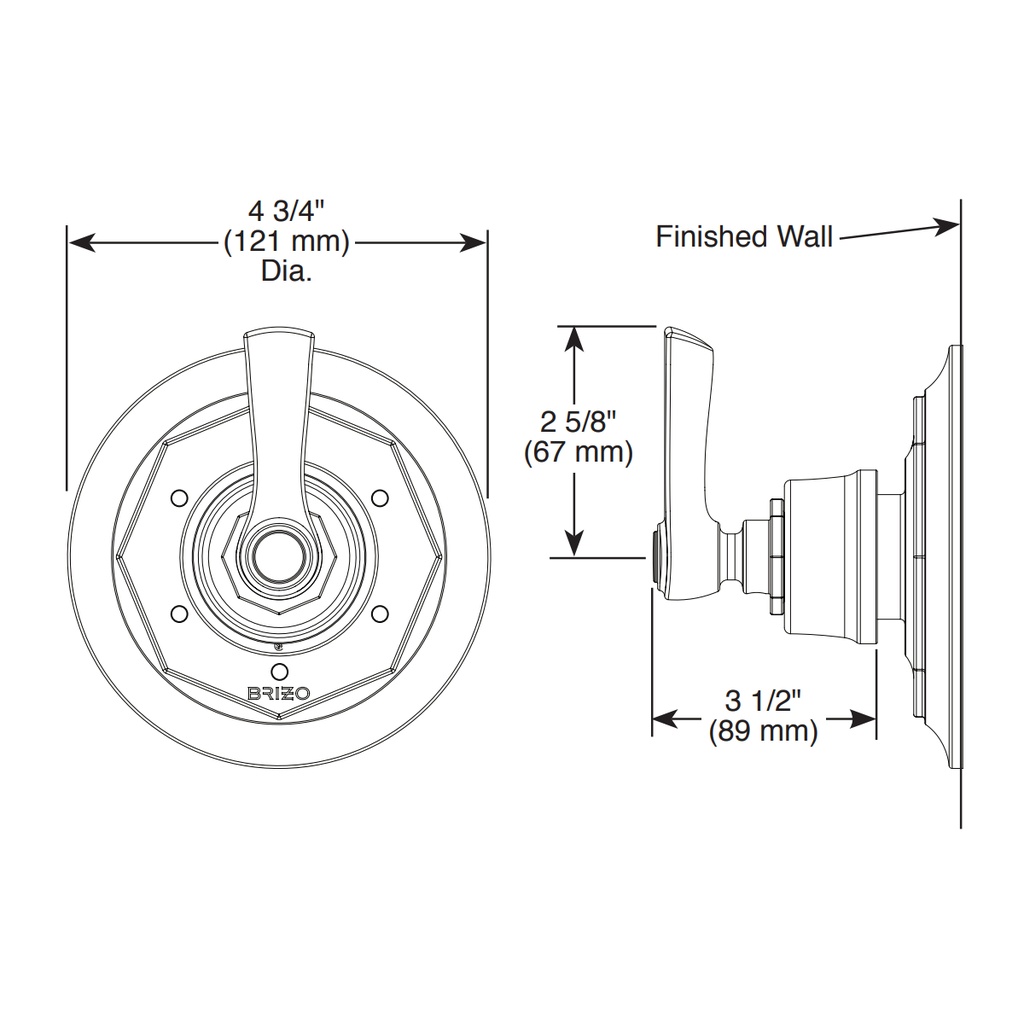 Brizo T60961-NK Rook 6 Setting Diverter Trim