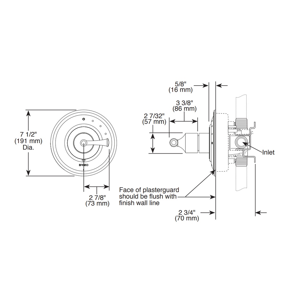 Brizo T60P005-PN Baliza Pressure Balance Valve Only Trim 1L 60P