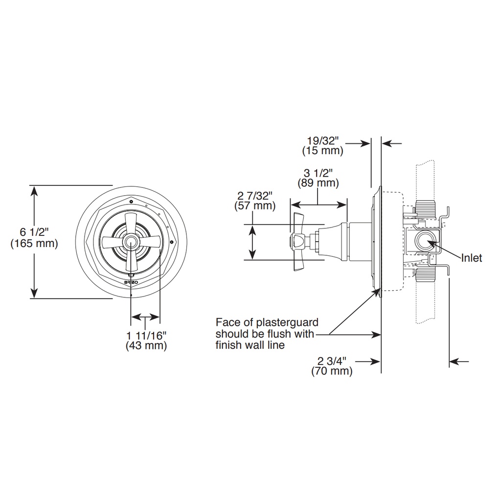 Brizo T60P061-PN Rook Pressure Balance Valve Only Trim