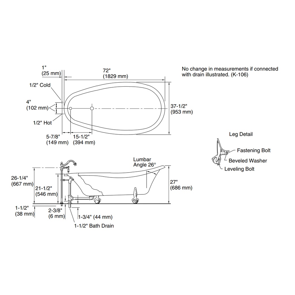 Kohler 100-0 Birthday Bath 6'