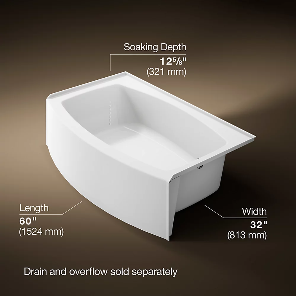 Kohler 1100-RA-0 Expanse Curved Right Drain Apron Bath White