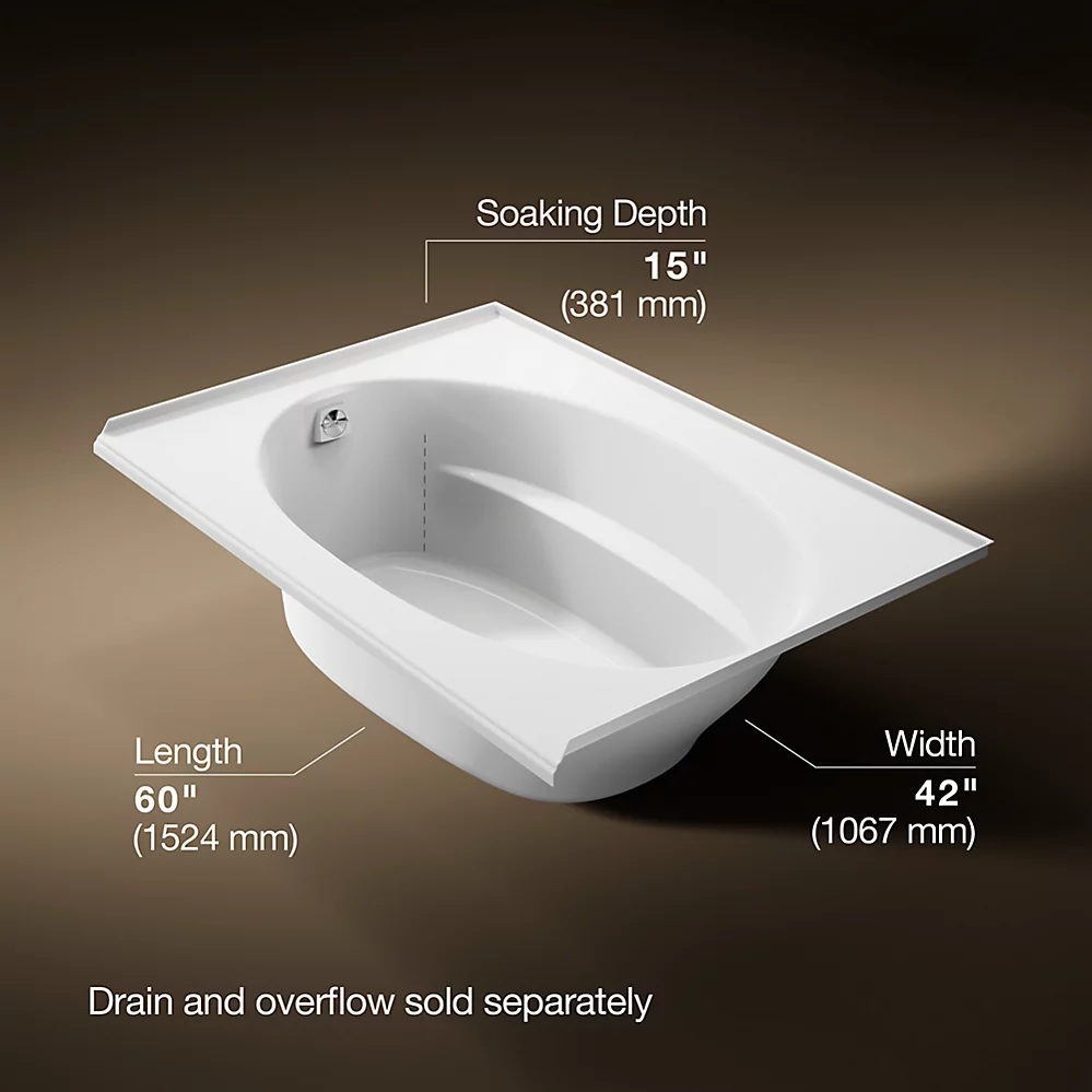 Kohler 1113-L-0 Windward 60X42 Drop-In Bath 3-Flg Lh