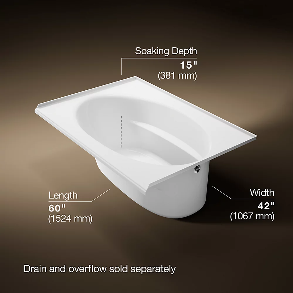 Kohler 1113-R-0 Windward 60X42 Drop-In Bath 3-Flg Rh