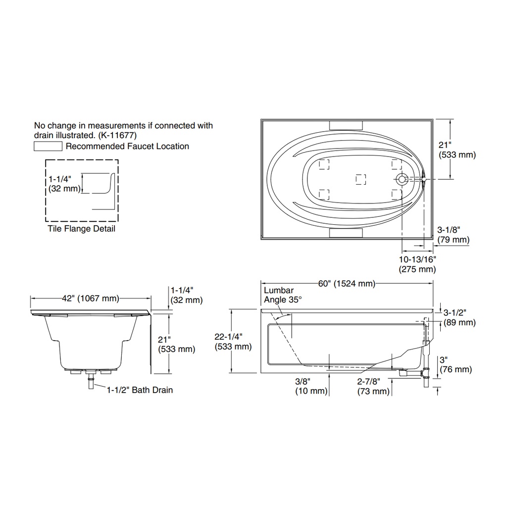 Kohler 1113-RA-0 Windward 60X42 Ia Bath, Rh Drain