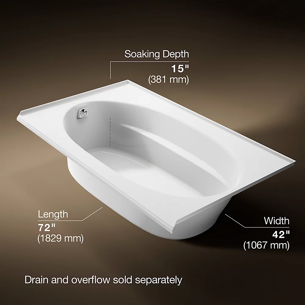 Kohler 1115-L-0 Windward 72X42 Drop-In Bath, 3-Flg Lh
