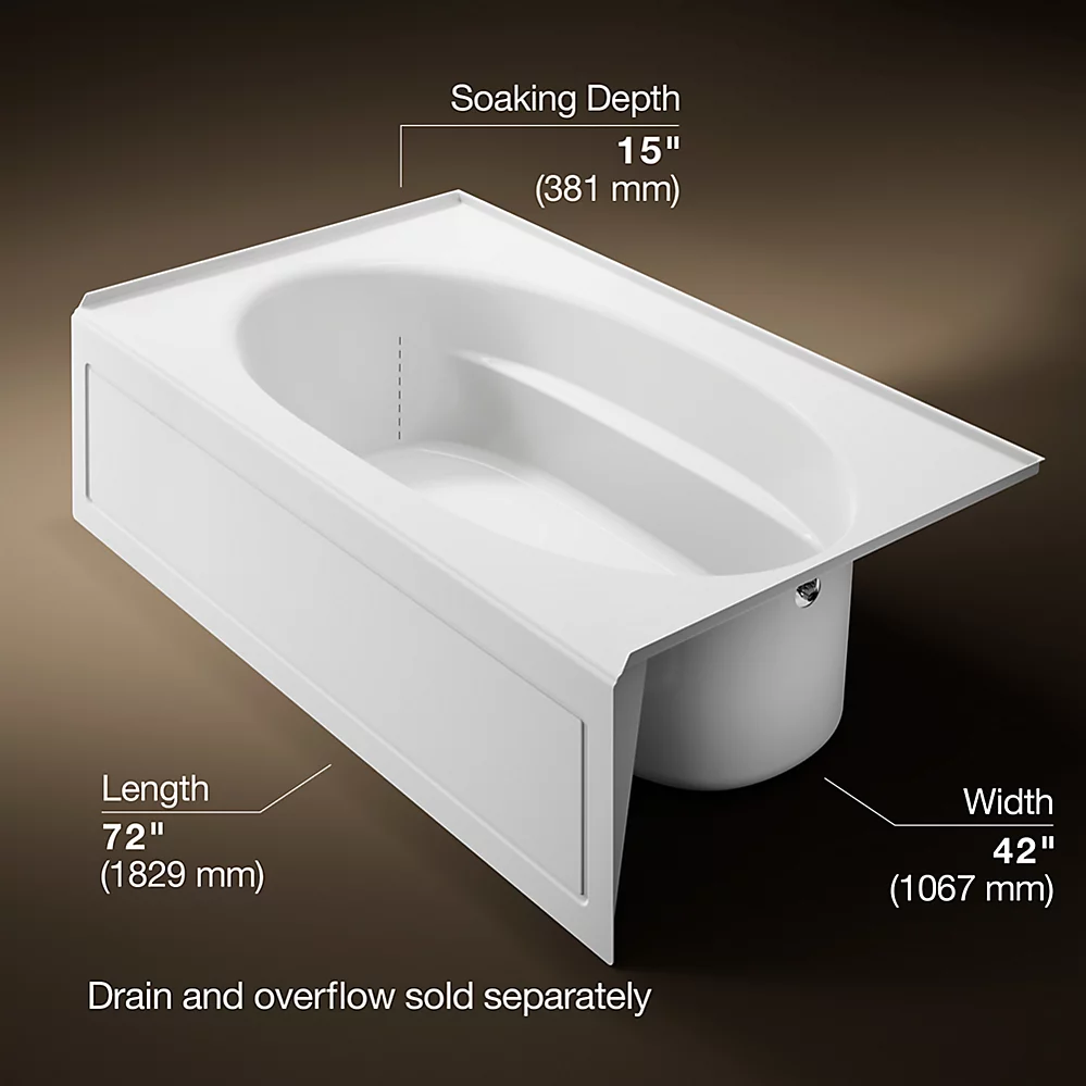 Kohler 1115-RA-0 Windward 72X42 Ia Bath, Rh Drain