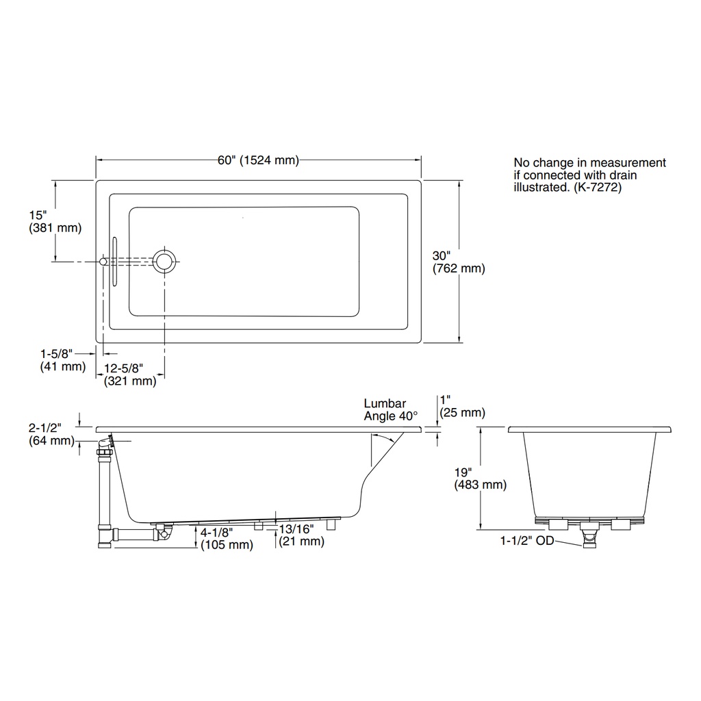Kohler 1121-95 Underscore Contemporary 5' Bath