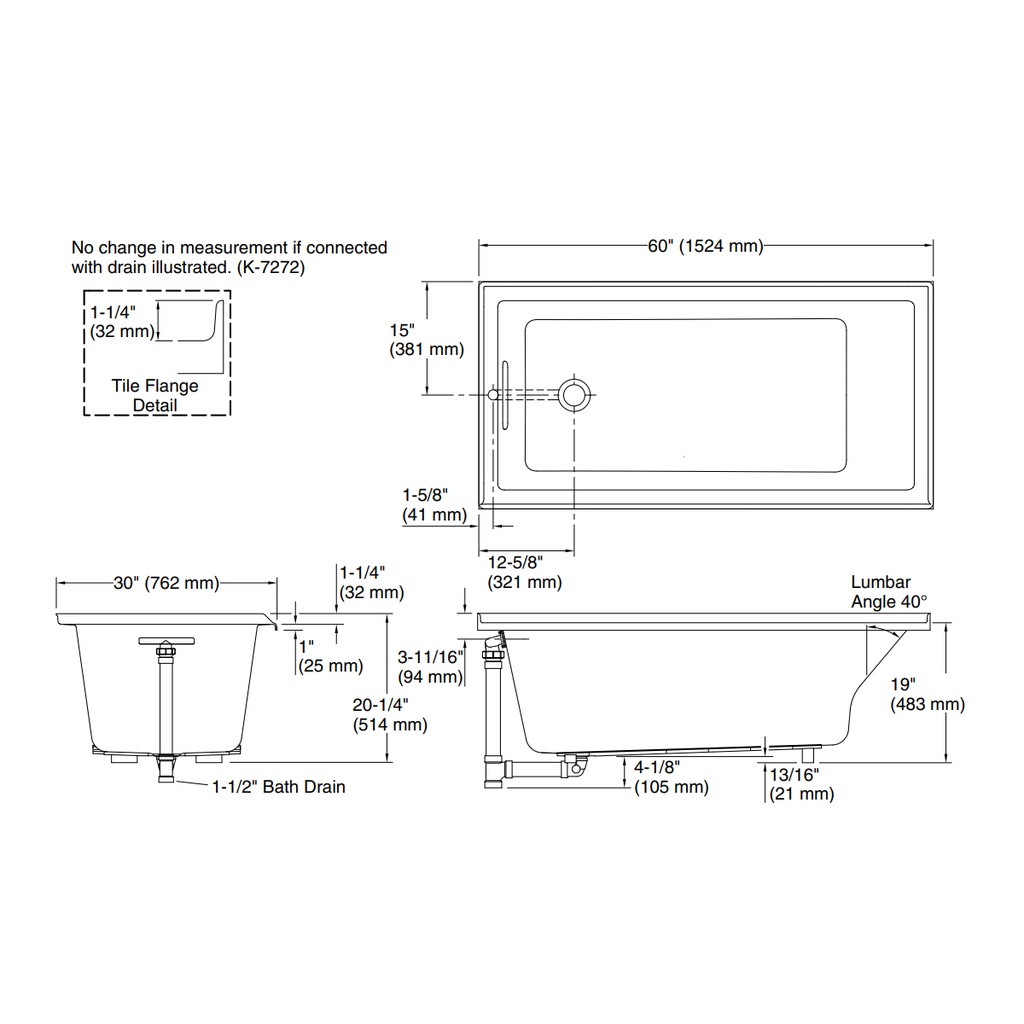 Kohler 1121-L-95 Underscore Bath 60X30X19 Lh-Flange