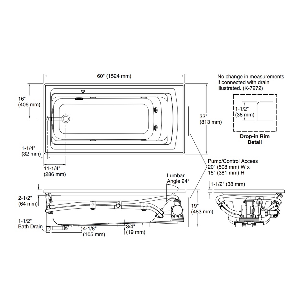 Kohler 1122-0 Archer Drop-In Fj Whirlpool, 5'