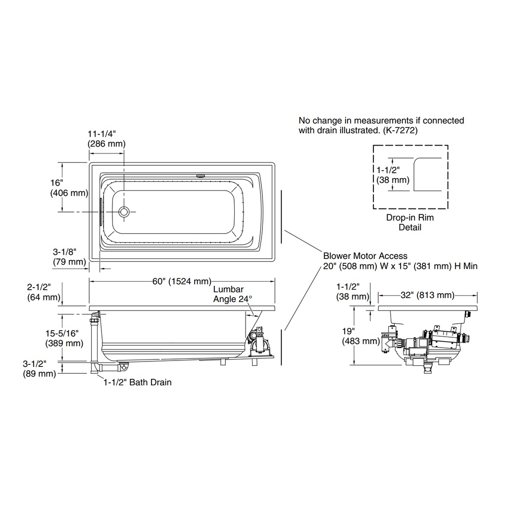 Kohler 1122-GH-0 Archer Heated Bubblemassage 5' Bath