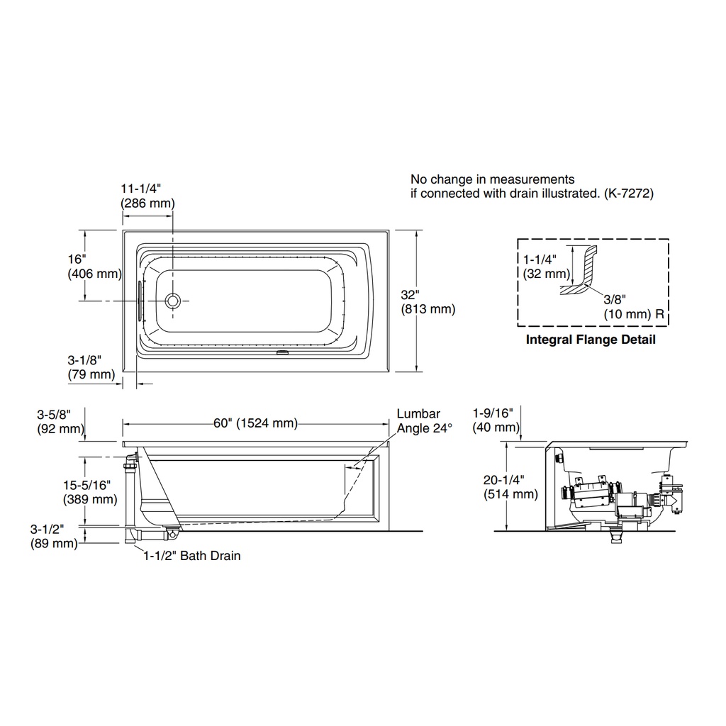 Kohler 1122-GHLA-0 Archer Heated Bbm 5' Ia Bath, Lh