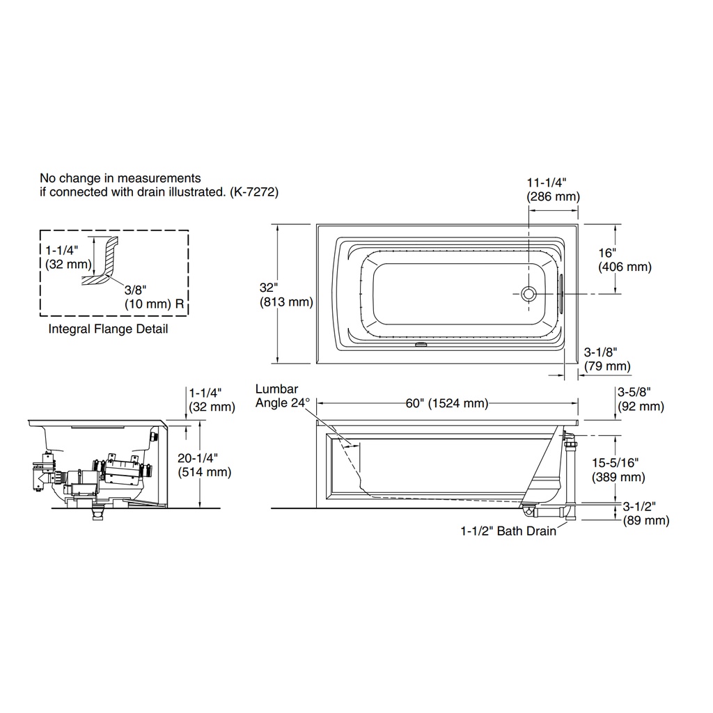 Kohler 1122-GHRA-0 Archer Heated Bbm 5' Ia Bath, Rh