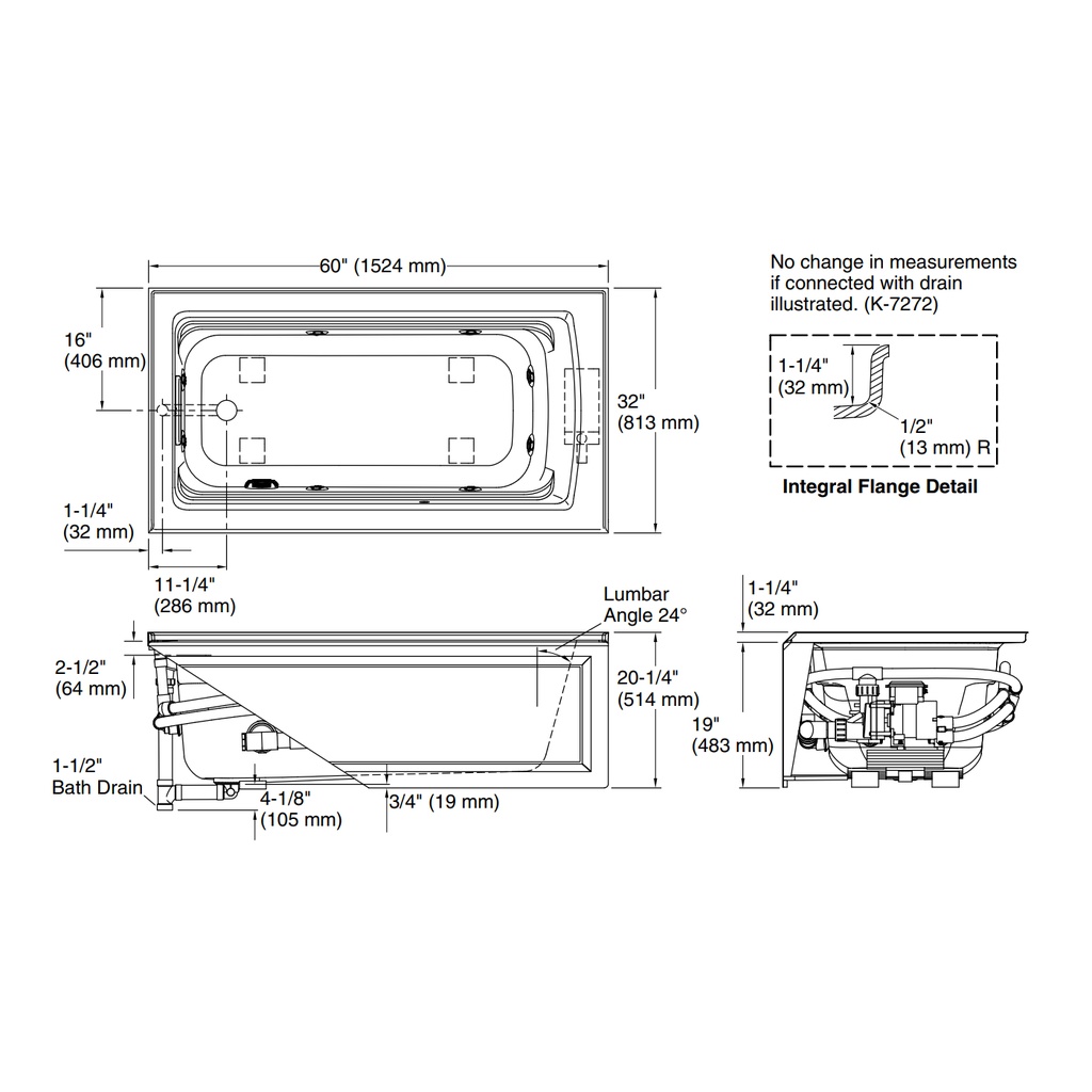 Kohler 1122-HL-96 Archer Ia Fj Whirlpool,5' Lh Drain,Heat
