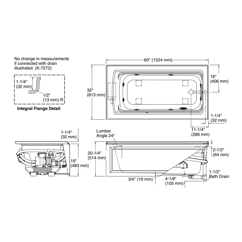 Kohler 1122-HR-96 Archer Ia Fj Whirlpool,5' Rh Drain,Heat