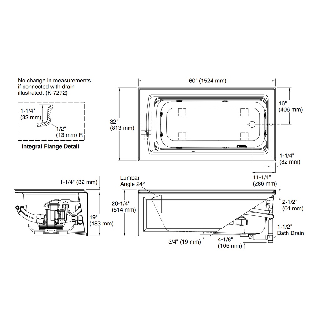 Kohler 1122-RA-7 Archer Ia Fj Whirlpool, 5' Rh Drain