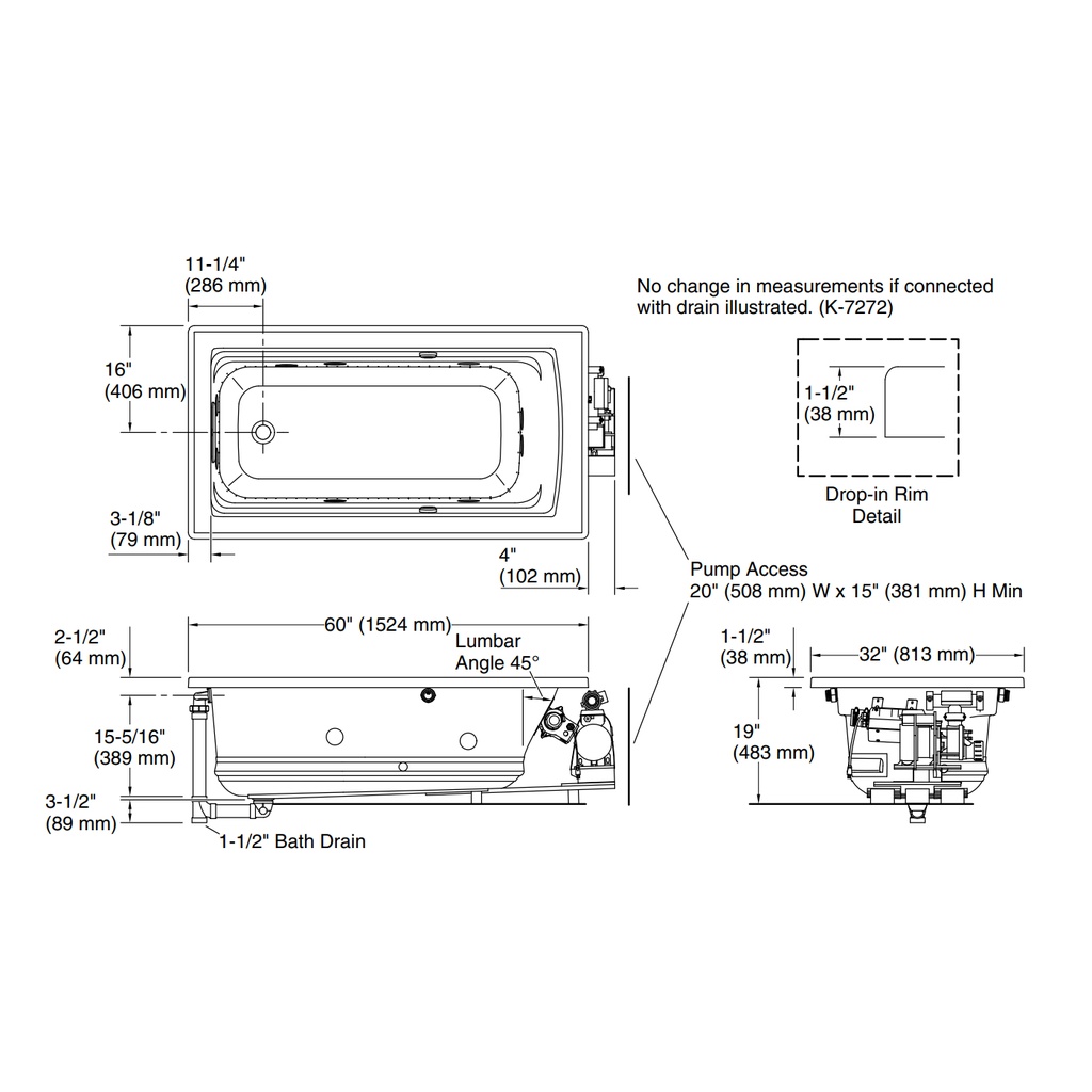 Kohler 1122-XHGH-96 Archer Heated Bbm 60X32 Wp, Di