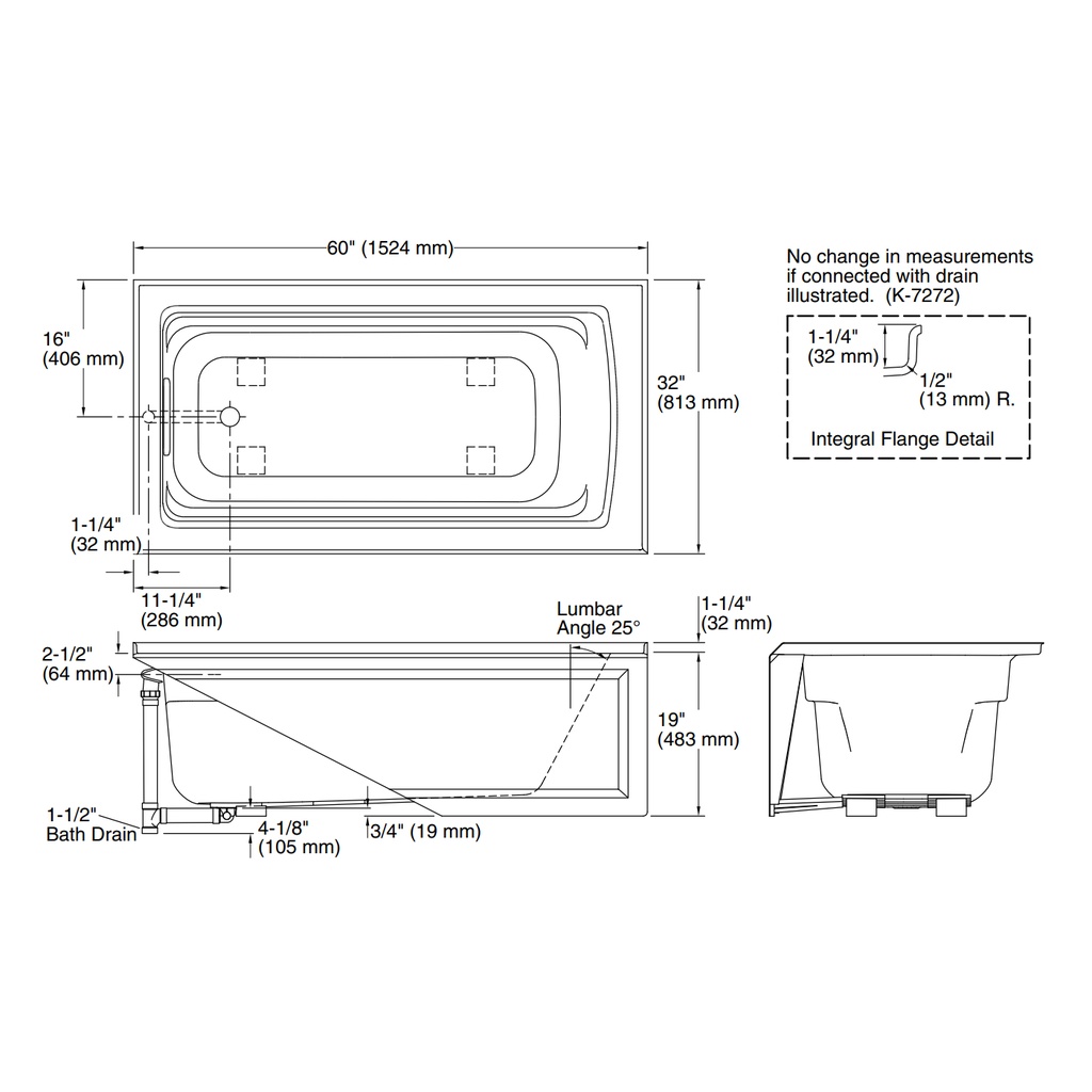 Kohler 1123-LA-95 Archer Ia Bath, 5' Lh Drain