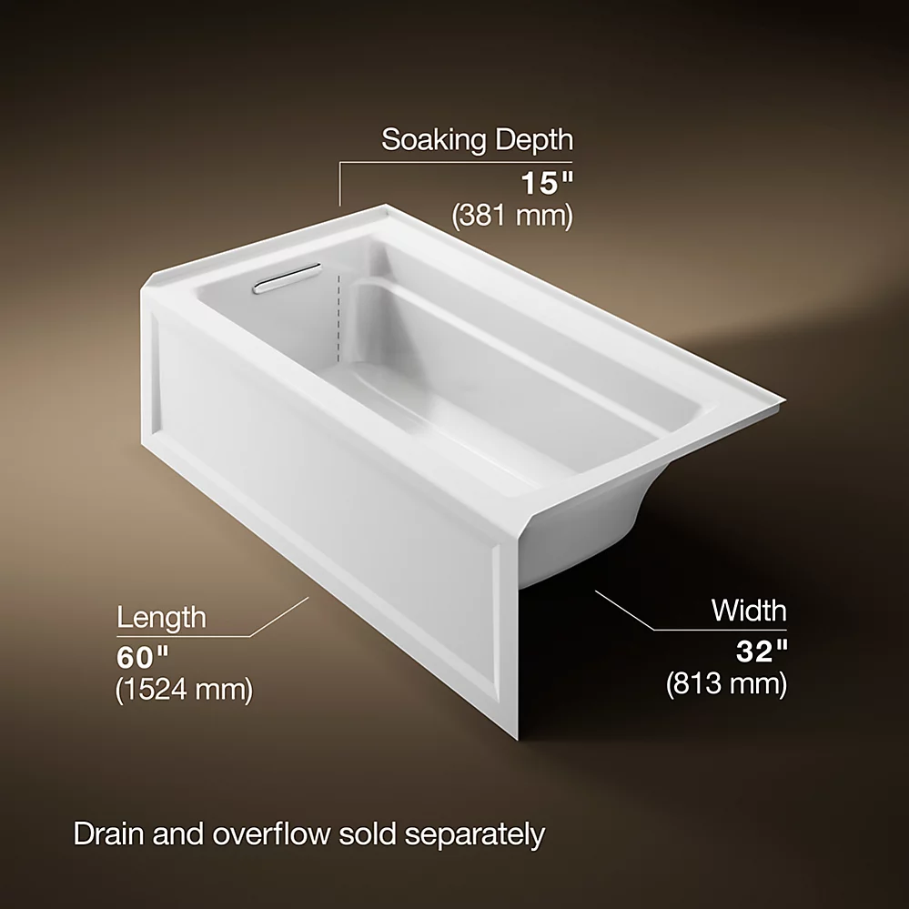 Kohler 1123-LA-0 Archer 60 X 32 Alcove Bath With Integral Apron Integral Flange And Left-Hand Drain