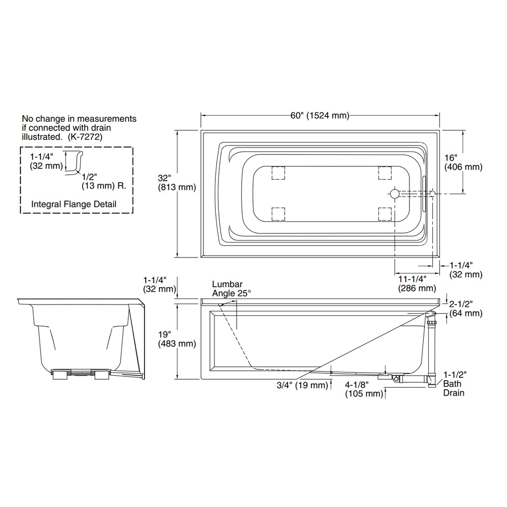 Kohler 1123-RA-96 Archer Ia Bath, 5' Rh Drain