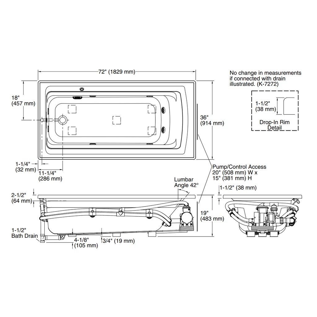 Kohler 1124-7 Archer Drop-In Fj Whirlpool, 6'