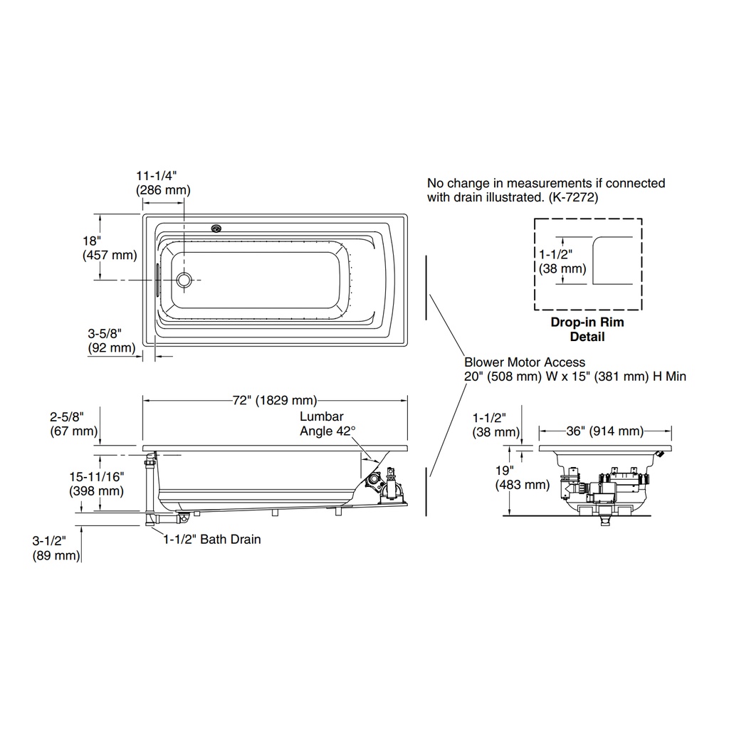 Kohler 1124-GH-0 Archer Heated Bubblemassage 6' Bath