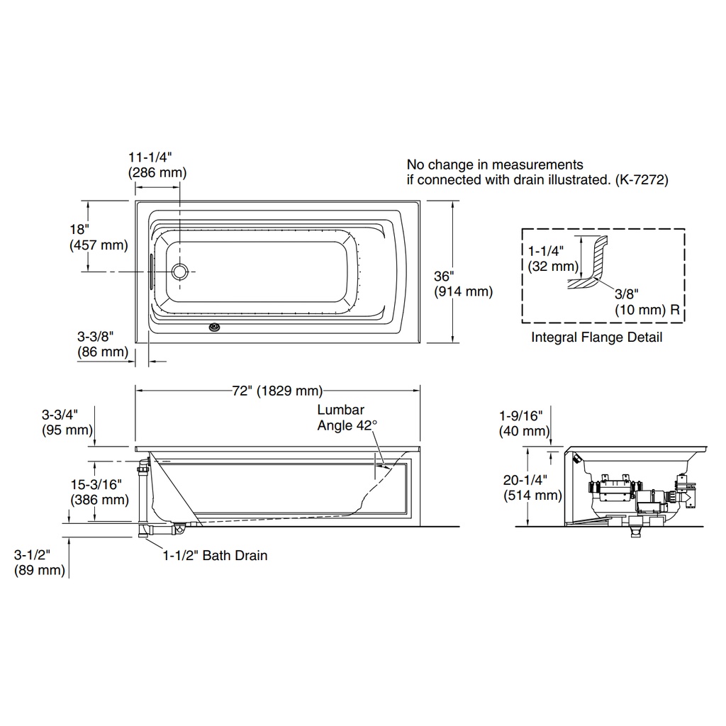 Kohler 1124-GHLA-7 Archer Heated Bbm 6' Ia Bath, Lh