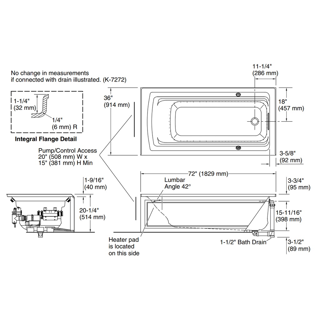 Kohler 1124-GHRAW-7 Archer Heated Bbm Bask 5' Bath