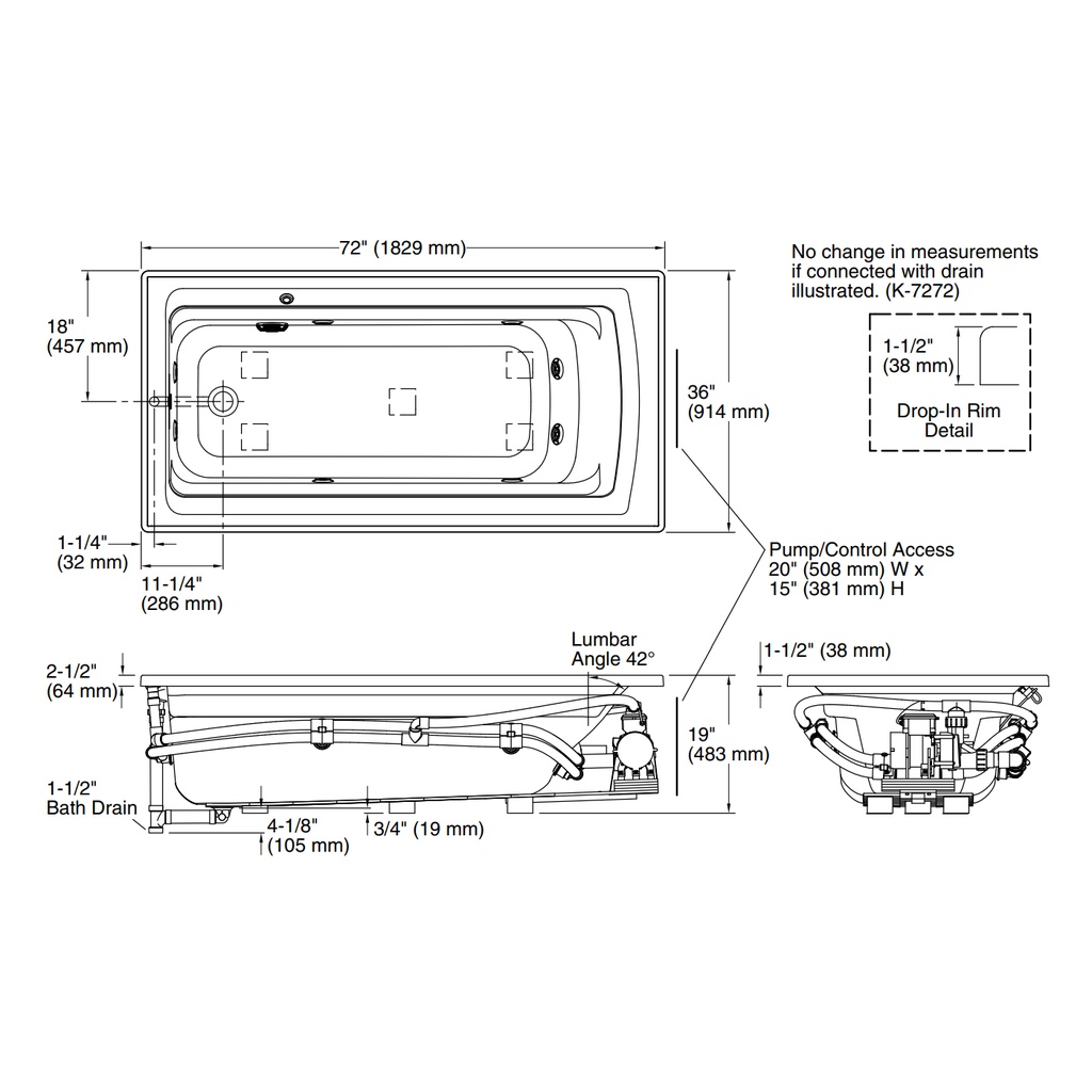 Kohler 1124-H-0 Archer Drop-In Fj Whirlpool, 6' Heat