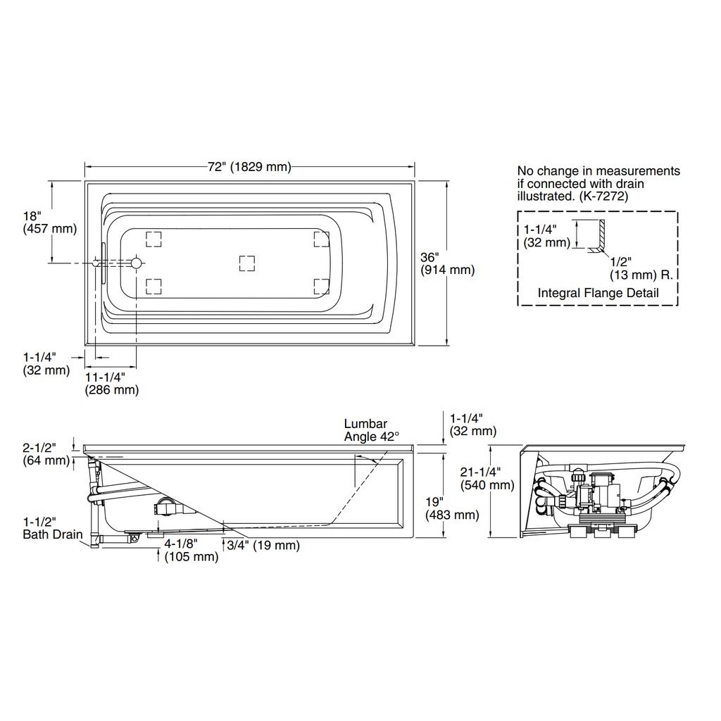 Kohler 1124-LA-95 Archer Ia Fj Whirlpool, 6' Lh Drain