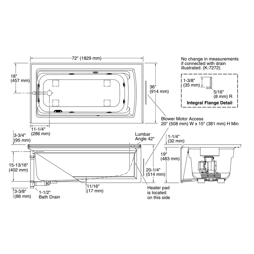 Kohler 1124-LAW-0 Archerbask Ia Fj Whirlpool,6' Lh Drain