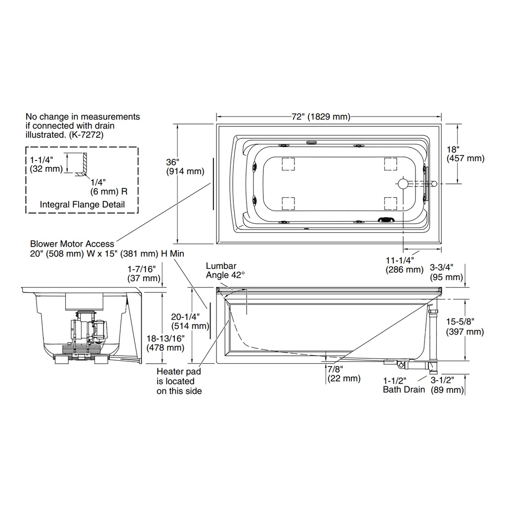 Kohler 1124-RAW-0 Archerbask Ia Fj Whirlpool,6' Rh Drain