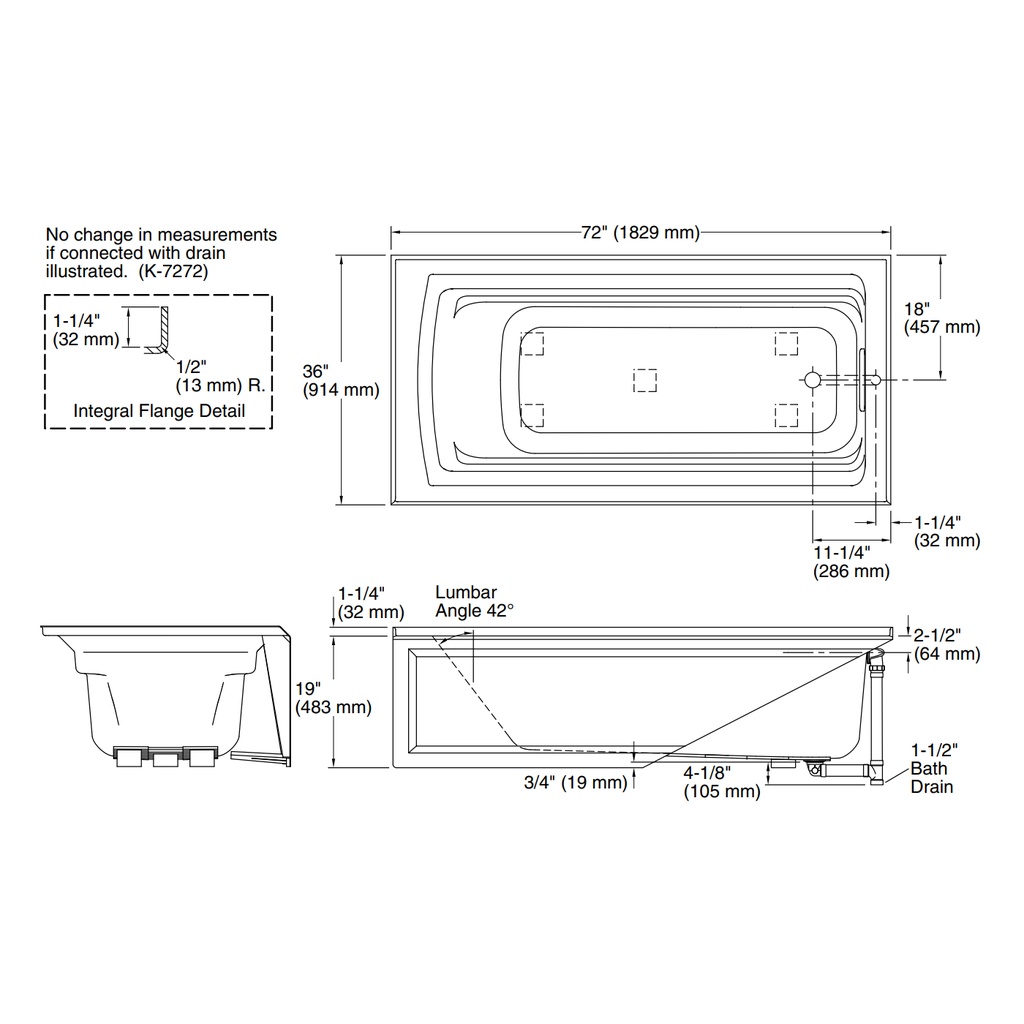 Kohler 1125-RA-7 Archer Ia Bath, 6', Rh Apron