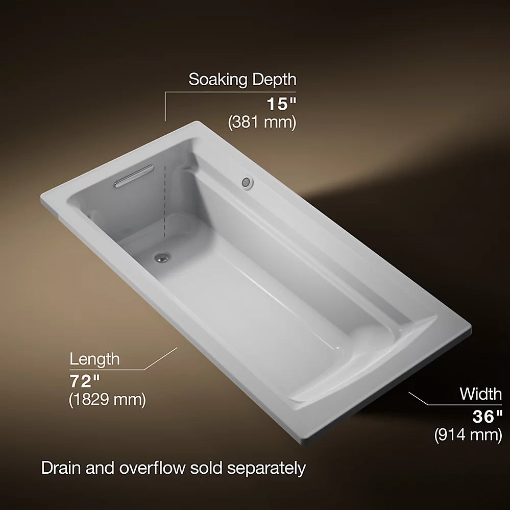 Kohler 1125-W1-95 Archer Bask Drop-In Bath, 6'
