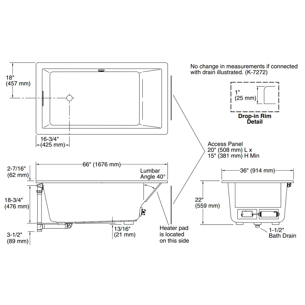 Kohler 1136-W1-96 Underscore Bask Di 66X36 Bath