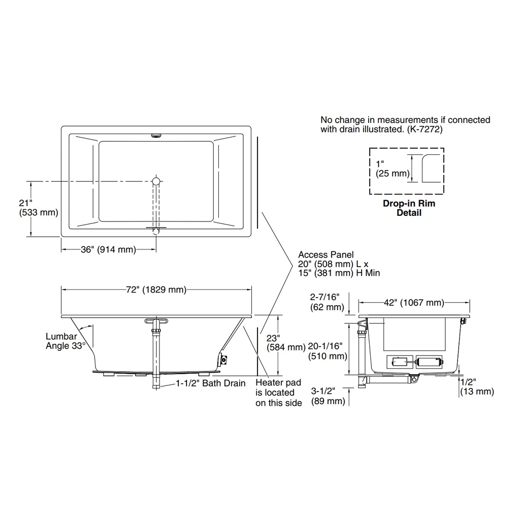 Kohler 1137-W1-95 Underscore Bask Di 72X42 Bath