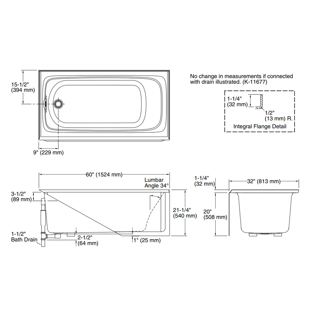 Kohler 1150-LA-0 Bancroft 5' Bath, Lh Apron