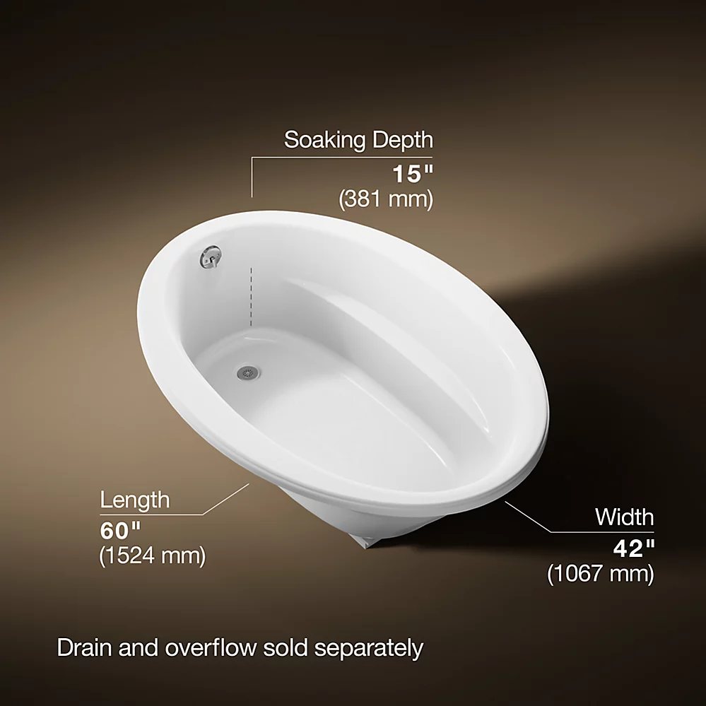Kohler 1163-S1-0 Sunward 60X42 Oval Bath, Drop-In
