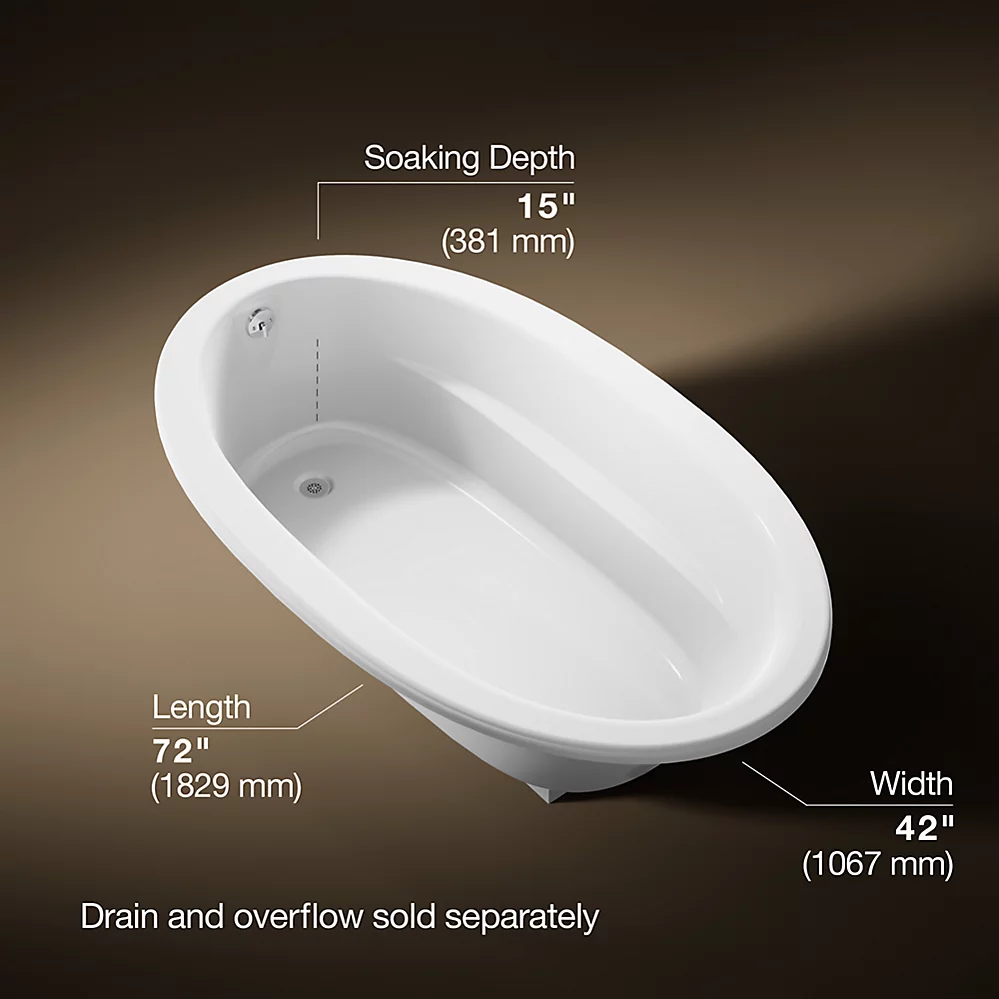 Kohler 1165-0 Sunward 72X42 Oval Bath, Drop-In
