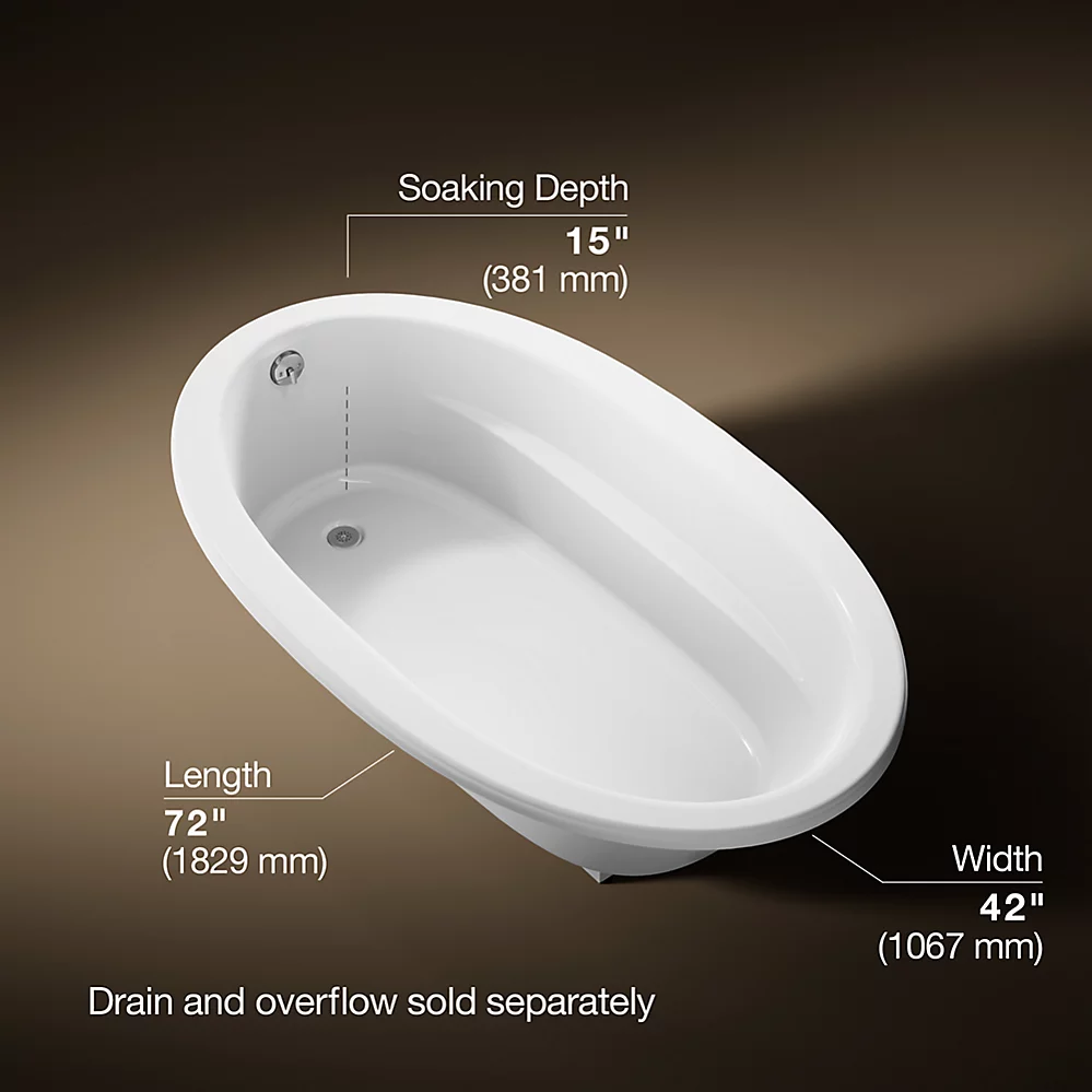 Kohler 1165-S1-0 Sunward 72X42 Oval Bath, Drop-In