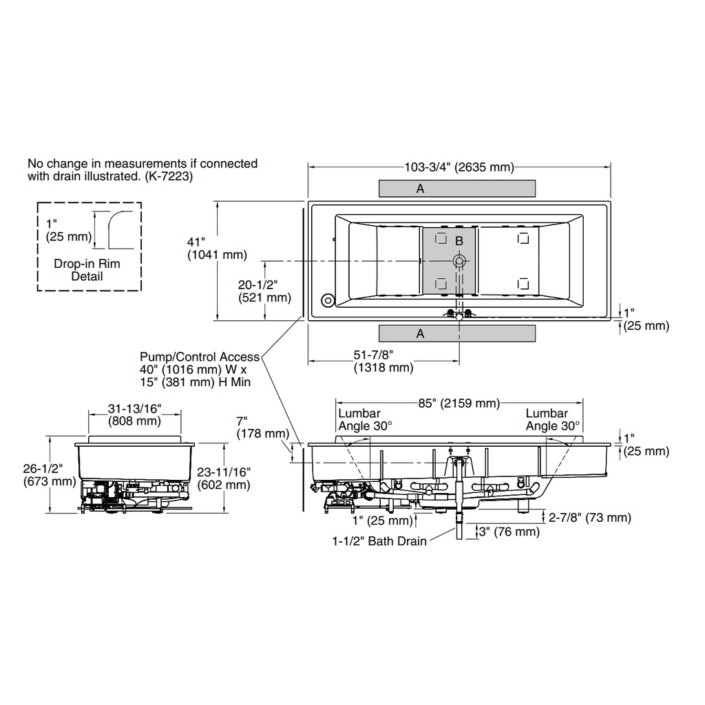 Kohler 1166-RE-0 Sok Bath 240V Pump, 4Kw Heat