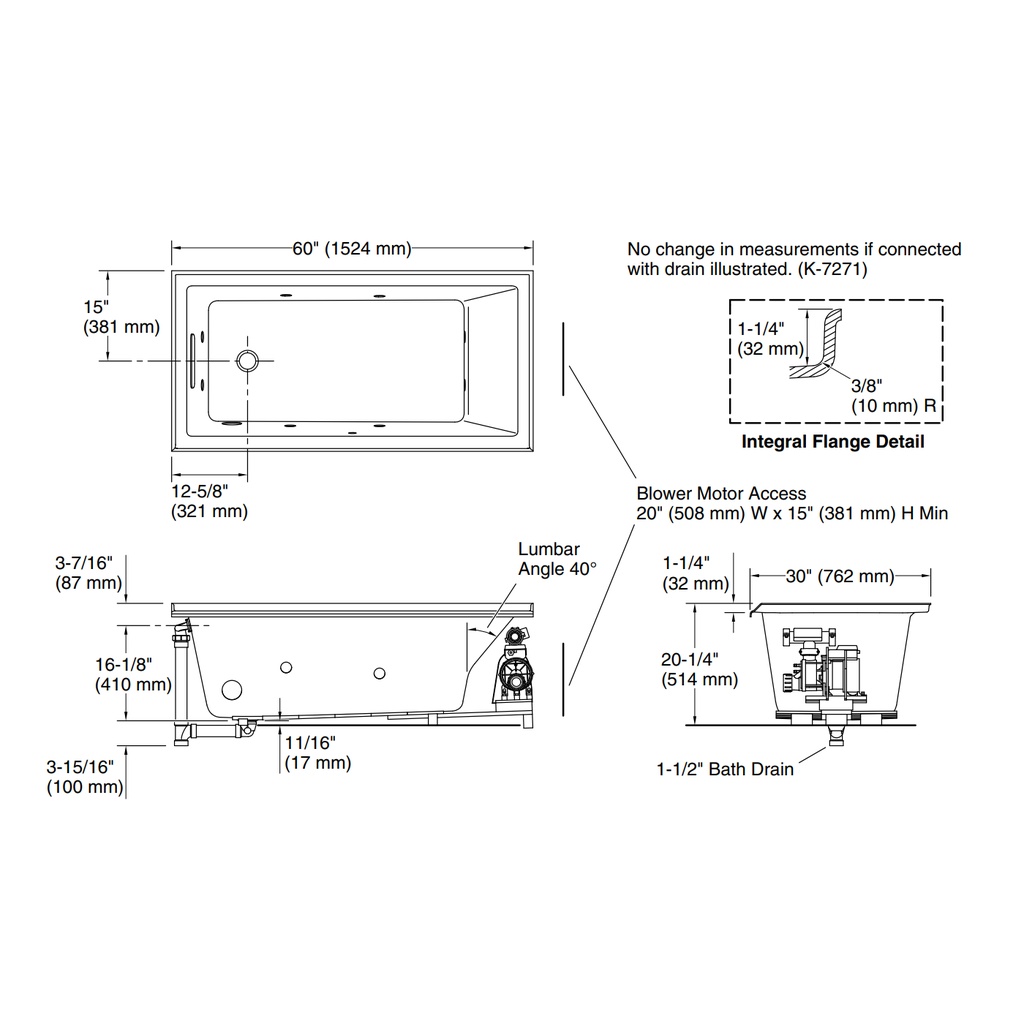 Kohler 1167-JLH-0 Underscore 60X30X19 Fj Whirlpool