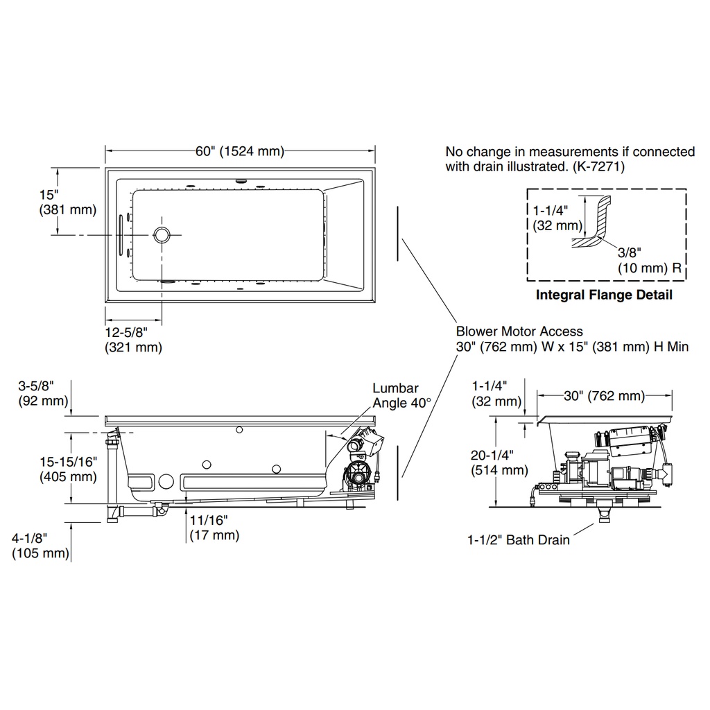 Kohler 1167-XHGHL-7 Underscore Bbm Wp Lh Flg