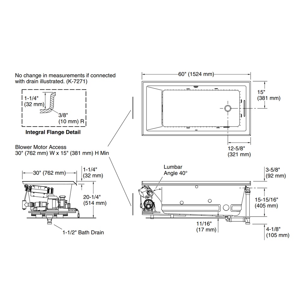 Kohler 1167-XHGHR-7 Underscore Bbm Wp Rh Flg